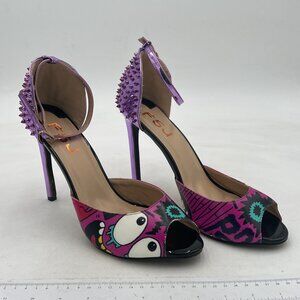 FSJ Women Spikes Rivets Peep Toe Sandals Stiletto High Heels Ankle Strap Shoes